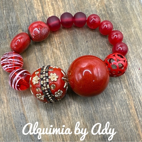 Cherry vibes untreated ruby huge red jasper beaded bracelet